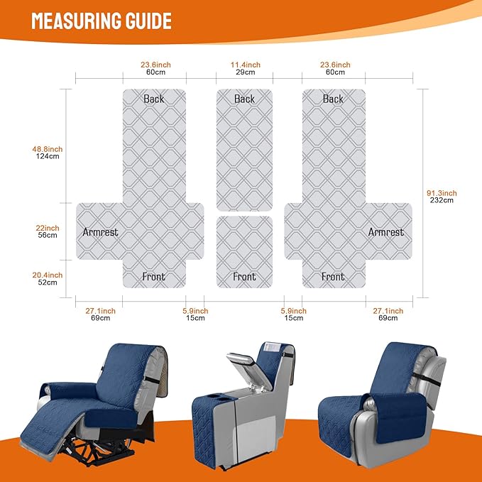 VANSOFY Loveseat Recliner Cover with Console 100% Waterproof Sofa Slipcovers Non-Slip Reclining Couch Cover Split Sofa Covers Furniture Protector for Pets, Dogs(Ocean Blue)