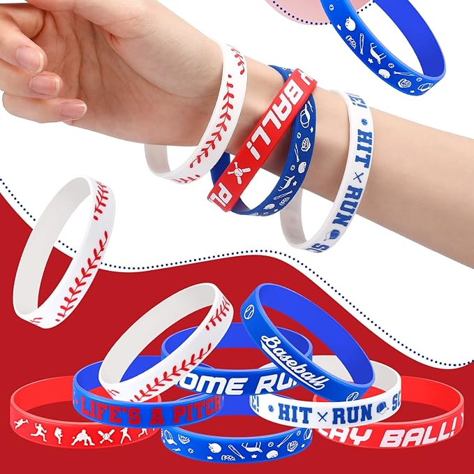 160 Pieces Baseball Silicone Rubber Bracelets Motivational Rubber Wristbands Baseball Party Favors Baseball Bracelet Baseball Wristbands for Kids Adults Baseball Theme Party Birthday Favors, 8 Designs