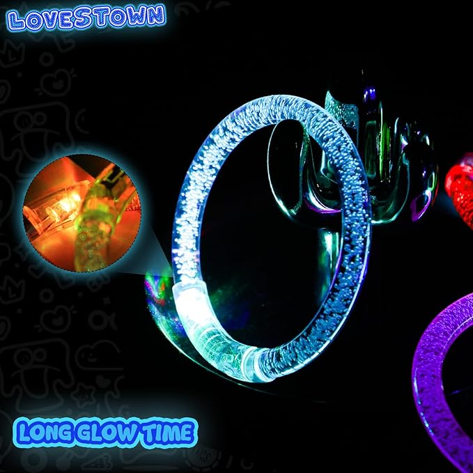 LovesTown 24PCS Glow Bracelets Bulk, LED Bracelets Light up Wristbands Glow in the Dark 6 Neon Colors for Birthday Party Favors Carnival Concerts Rave Party