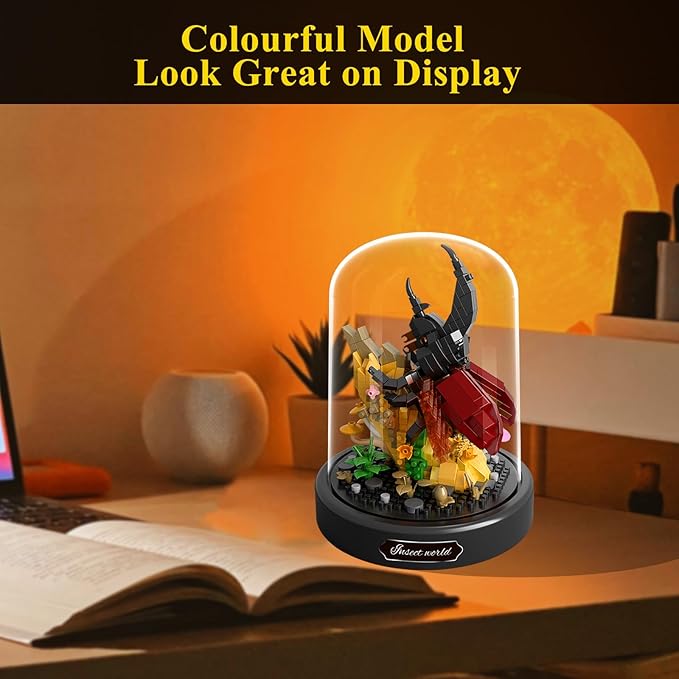 Insects Plant Bonsai Building Set,Adult Mini Animals Friend Set,Insect Collection Gift for Kids,Party Favors Bugs Building Block Kit,Valentines New Year Birthday Gift for Boys Girls(Beetle)