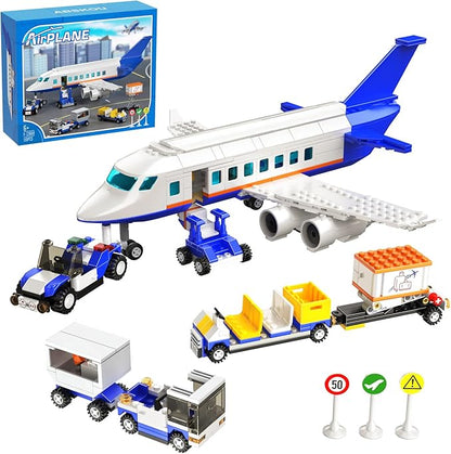 City Passenger Airplane Building Set, Compatible with Lego Plane Blocks Toy, with Plane Trailer, Luggage Truck, Fun Airport Idea Gift for Boy and Girl Ages 6 7 8 Aircraft STEM Toy