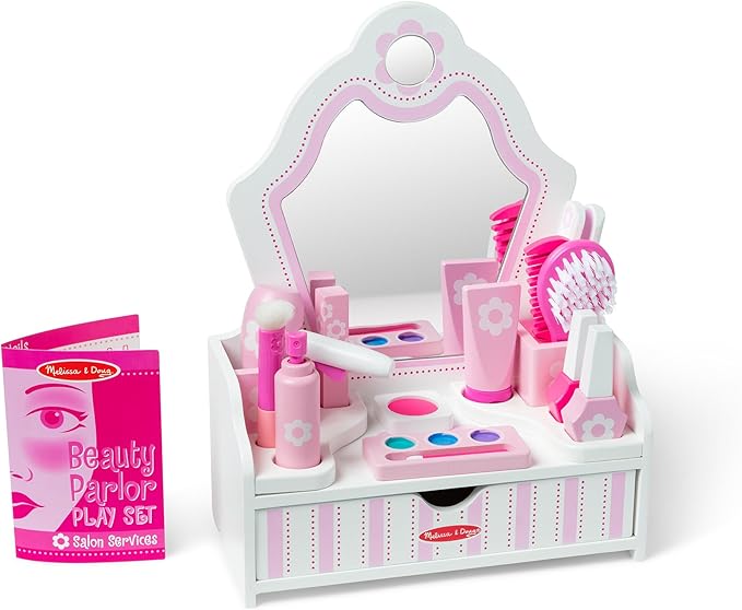 Melissa & Doug Wooden Beauty Salon Play Set With Vanity and Accessories (18 pcs) - FSC Certified