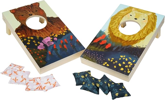 Manhattan Toy Wild Ones Indoor Outdoor Wooden 10-Piece Cornhole Bean Bag Toss Game for Kids 3 Years and Up