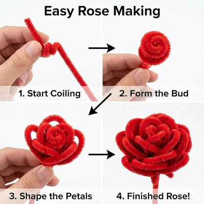 Red Pipe Cleaners Craft Bulk,Valentine's Day Gift,100Pcs Chenille Stems Hand Crafts,Flowers DIY Craft Supplies for Home/Christmas Arts and Crafts Decorations,Sensory Toys for Ages 8-13,Family Games