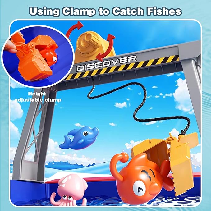 Play Sink Toy with Running Water, Kitchen Dishwasher Play Kitchen Toys with Floating Fishes & Kitchenware, Pool Fishing Toys for Water Play