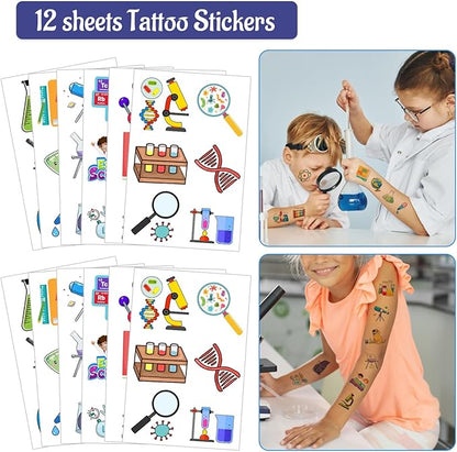 98PCS Science Party Favors Scientist Party Supplies with Science Slap Bracelets Science Stickers Science Badge Scientist Keychains Science Temporary Tattoos for Science Lab Party