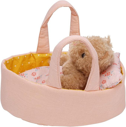 Manhattan Toy Moppettes Bea Bear Stuffed Animal Nurturing Playset with Bear Plush Toy, Fabric Bassinet, Blanket & Pillow