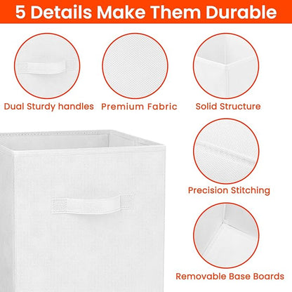 Criusia Storage Cubes - 11 Inch Heavy Duty Fabric Storage Bins for Shelves Closet Cube Organizer - 8 Pack Collapsible Cube Storage Bins Baskets for Clothes Blankets Toys - Nursery Organization (White)