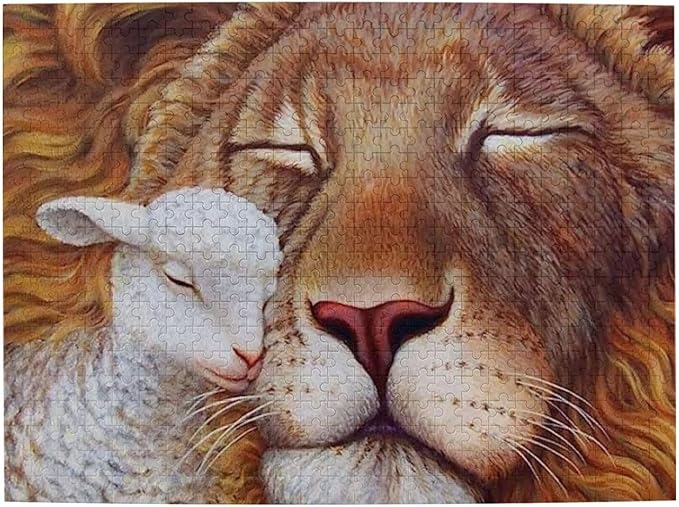 Lion Lamb & Dove Jesus Resurrection Christian Jigsaw Puzzle 500 Piece Wooden Puzzle Family Decorations, Intellective Toy Challenging Fun Games Unique Gifts Suitable for Children and Adults