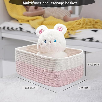 COMFY-HOMI 11.5"x7.5"x4.7" Storage Baskets for Organizing | Cotton Rope Woven Basket | Toy Storage Bin Box | Basket for Shelves, Closet Organizer Bin, Decorative Closet Shelf, 1 Pack white/pink