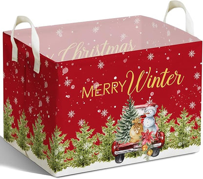 Christmas Snowman Storage Basket, Snowman Storage Box for Nursery Toy and Costume, Christmas Waterproof Rectangular Fabric Box, Cute Winter Snowman Decor Storage Basket, Christmas Party Decor Gifts