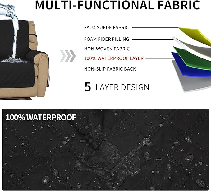 Easy-Going Sofa Slipcover Waterproof Oversized Recliner Chair Cover Non-Slip Fabric Couch Cover for Living Room Washable Furniture Protector for Pets Kids Children Dog Cat (Oversized Recliner, Black)