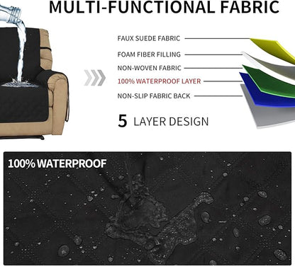 Easy-Going Sofa Slipcover Waterproof Oversized Recliner Chair Cover Non-Slip Fabric Couch Cover for Living Room Washable Furniture Protector for Pets Kids Children Dog Cat (Oversized Recliner, Black)