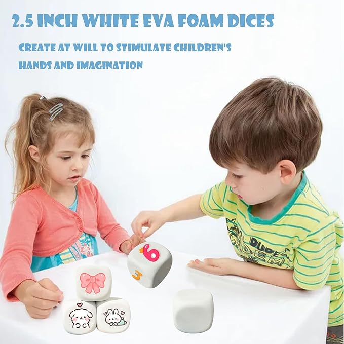 White EVA Foam Dices for Kids Graffiti-Building Blocks,Creative Painting, Party Supplies, 1.96 inchs,18PCS