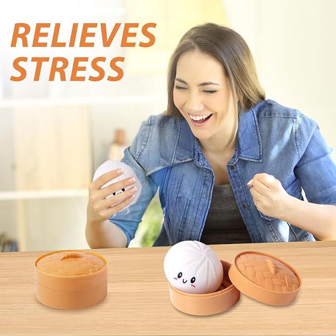 Squishy Dumpling Stress Balls for Adults, Dumpling Squishy Toys for Kids, Dumpling Fidget Sensory Toy, Squeeze Dough Ball Stress Relief Toy, Stretchy Stress Ball Squish Toys for ADHD