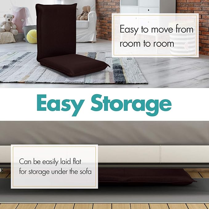 S AFSTAR Adjustable Floor Chair, Cushioned Lounger Recliner with 6-Position Comfortable Back Support & Thick Padded, Lazy Sofa Floor Gaming Chair, Floor Seat for Gaming Reading Meditation (Coffee)