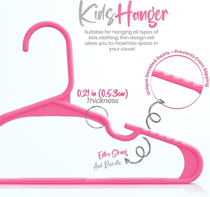Utopia Home 20 Pack Kids Hangers - 11.5 Inch Plastic Baby Hangers for Closet - Childrens Hangers for Clothes & Infant Hangers for Closet - Ideal for Everyday Standard Use (Pink)