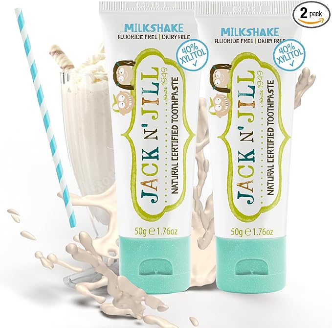Jack N' Jill Natural Toddler Toothpaste for Baby, Kids and Infants 6 Months & Up, Fluoride Free Training Toothpaste for Toddlers 1-3 (1.76 Fl Oz (Pack of 2), Milkshake)