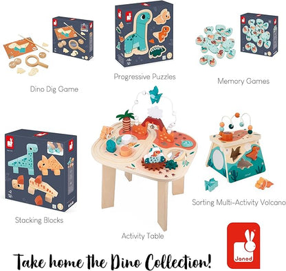 Janod 4 FSC Wood Dinosaur Progressive Puzzles-2 to 5 Pieces-Children’s Toys-Educational Games-Early-Years Toys-18 Months +, J05824, Multicolor