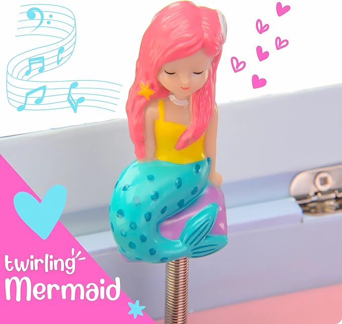 Mermaid Musical Jewelry Box for Girls - Kids Music Box with Drawers, Mermaid Gifts for Girls, Mermaid Jewelry Boxes for Ages 3-10 - 9 x 5 x 9.3 in,