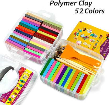 Polymer Clay 52 Colors, Modeling Clay for Kids, Non-Sticky Oven Bake Clay with Sculpting Tools and Accessories, Halloween Christmas Gift for Children and Artists.