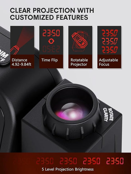 Projection Alarm Clock for Bedroom Ceiling, Digital Clock Projector with Weekday/Weekend Mode, Date, Temperature, Humidity, Type-C USB Charger, Night Light, Dual Alarms, DST, Dimmer,12/24H