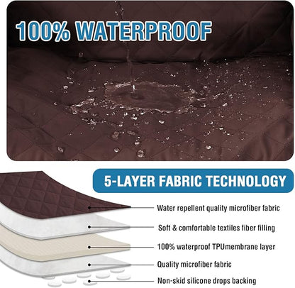 H.VERSAILTEX 100% Waterproof Recliner Loveseat Slipcover 2 Pieces Sofa Covers for 2 Seat Reclining Couch Soft Thick Furniture Protector with Pockets Washable(Recliner Loveseat, Chocolate)