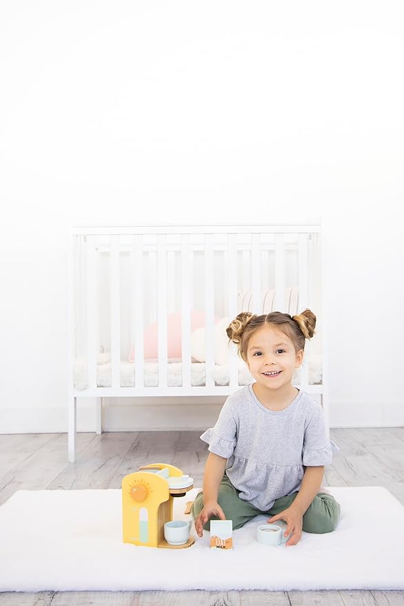 Pearhead Barista in Training Montessori Toy Coffee Maker, Wooden Pretend Play Toy Set for Developmental Learning, Play Kitchen Set for Toddlers Ages 3+ Years, 9 Piece Wooden Play Toy Set