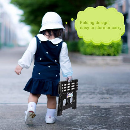 Delxo Folding Step Stool for Kids and Adults,15-Inch Extra Wide 9 Inch Height Heavy Duty Stepping Stool More Safe and Comfortable Non Slip Foldable Step Stool Black