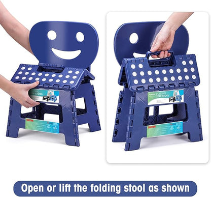 ACSTEP Folding Step Stool with Back Support for Kids,9" Kids Step Stool for Outdoor or Indoor Kitchen Step Stools and Bathroom Stool for Toddlers Boys Girls - Royal Blue