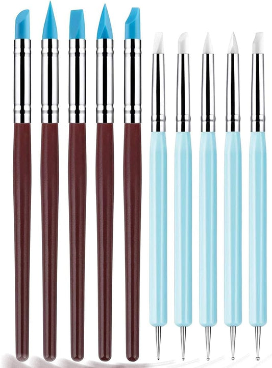 Yagugu Silicone Clay Sculpting Tool - 10Pcs Modeling Dotting Tool for Pottery Craft, Rock, Nail, Blending, Drawing