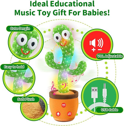 Dancing Talking Cactus Baby Toys, Easter Gifts/Easter Basket Stuffers for Kids, Singing Mimicking Recording Toys Repeats What You Say, Comes with English Songs Talking Musical Toy (Rechargeable)