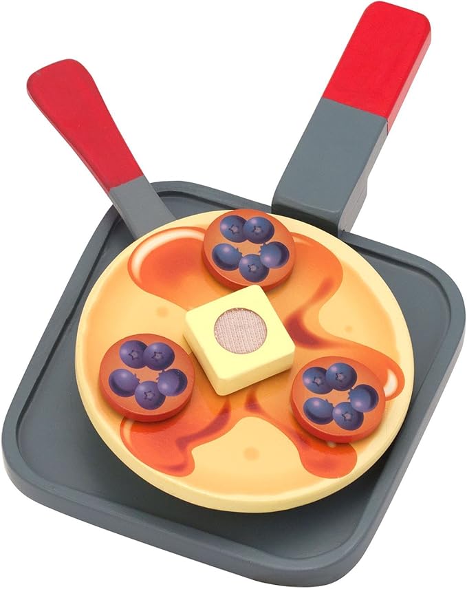Melissa & Doug Flip and Serve Pancake Set (19 pcs) - Wooden Breakfast Play Food,Brown