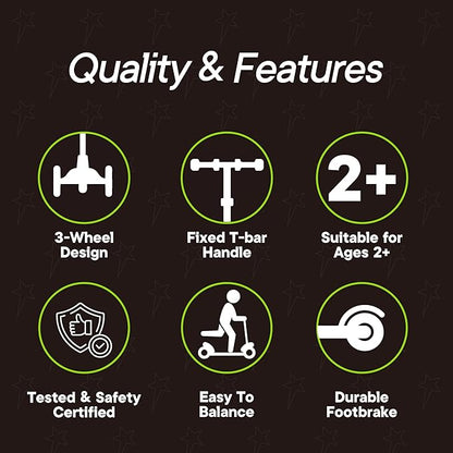 3 Wheel Scooter for Kids, Smooth Light Up LED Front Wheels, Wide Anti Slip Deck, Rear Foot Brake, Easy Lean to Steer Maneuvering, Indoor & Outdoor Ride On Toys for Ages 2 Up,