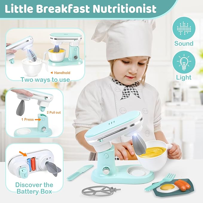 Shemira Play Kitchen Accessories, Pretend Play Kitchen Appliances Toy Set with Coffee Maker, Blender, Mixer, Toaster, Toys for 3 4 5 6 7 8 Year Old, Birthday Gifts for Kids Age 3-5 4-6 6-8 Girls