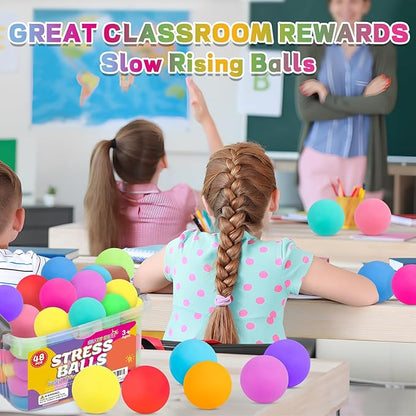 48 Pack Slow Rising Stress Ball,Stress Balls for Kids Adults,Stretchy Fidget Toys for Anxiety Relief,Hand Therapy Sensory Squishy Ball,Squishy Toys,Treasure Prize Box Toys for Kids Classroom