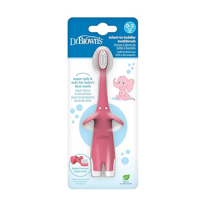 Dr. Brown's Infant-to-Toddler Training Toothbrush, Soft for Baby's First Teeth, Pink Elephant, 0-3 Years (Colors/Styles May Vary)