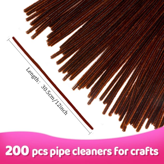 Praisebank Pipe Cleaners for Crafts (200pcs in Brown), 12 inch Long Pipe Cleaners, Brown Pipe Cleaners.…