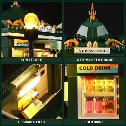 FUNWHOLE Newsstand Lighting Building Bricks Set - City Town Life Newsstand LED Light Construction Building Model Set 556 Pcs for Adults and Teen
