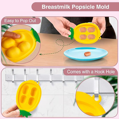 Baby Fruit Feeder with Mini Freezer Tray, Baby Teethers, Breastmilk Popsicle Molds for Baby Teething Relief, Silicone Fresh Food Feeder for Safe Infant Self Feeding (Pig Pink)