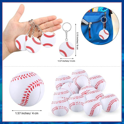 48 Pcs Baseball Party Favors for Kids Include 12 Baseball Drawstring Bags, 12 Baseball Keychain, 12 Silicone Baseball Bracelets, 12 Mini Stress Ball for Sports Birthday Supplies Decorations