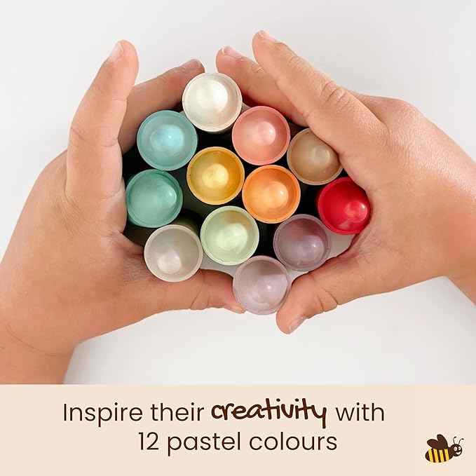 Honeysticks 100% Pure Beeswax Crayons (12 Pack) - Pastel Colored, Non Toxic Crayons, Safe for Babies and Toddlers, For 1 Year Plus, Made with Natural Beeswax and Food-Grade Colors, Eco-Friendly