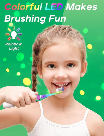 SEAGO Kids Electric Toothbrush with 2 Mins Brushing Timer and 8 Replacement Bursh Heads,Rainbow LED Light Make Brushing Fun, Blue Color Boys Battery Powerd Toothbrush for 4-12 Years Old