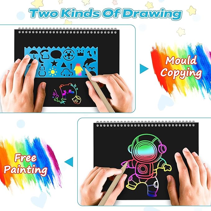Smasiagon Scratch Paper Art Set for Kids: 2 Pack Scratch Off Arts Crafts Valentine's Day Gifts for Kids Ages 3-12 Girls Boys Birthday Christmas Party Favor Games Easter Basket Stuffers DIY Activity