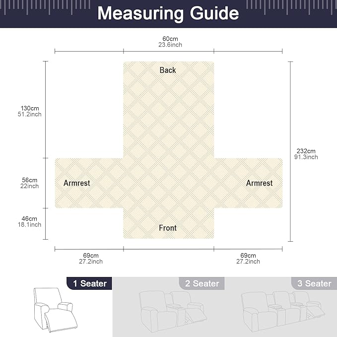 TAOCOCO 100% Waterproof Recliner Chair Cover, Non Slip Recliner Covers for Recliner Chair with Pocket, Washable Reclining Chair Cover Furniture Protector for Kids, Pets(Recliner Chair, Navy Blue)