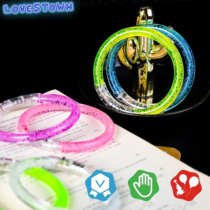 LovesTown 24PCS Glow Bracelets Bulk, LED Bracelets Light up Wristbands Glow in the Dark 6 Neon Colors for Birthday Party Favors Carnival Concerts Rave Party