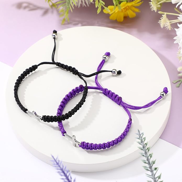 Sureio Cross Friendship Bracelet Adjustable Braided Rope Jesus Christian Cross Bracelets Matching Couple String Lucky Strand BFF Wristband for Women Men Boy Girls Easter Baptism