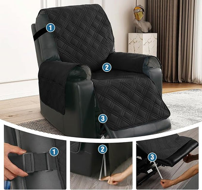 H.VERSAILTEX 100% Waterproof Recliner Chair Covers Dog Chair Cover Non Slip Covers for Recliner Chair with Pocket Electric Power Lift Recliner Slipcovers for Pets and Kids,Black/Beige