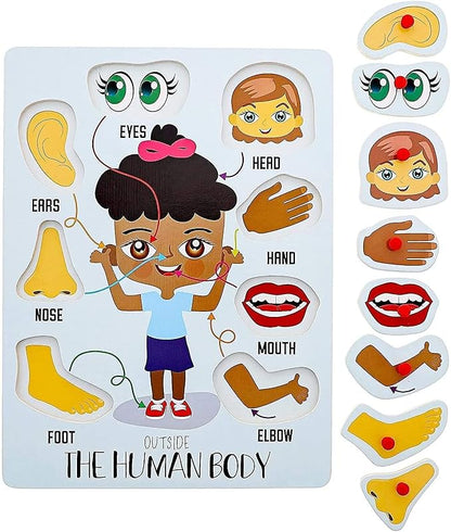 Blue Panda 2 Pack Educational Wood Peg Anatomy Puzzle Toys for Kids Game, Human Body Parts