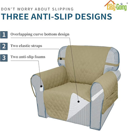 Easy-Going Sofa Slipcover Chair Cover Waterproof Couch Cover Washable Sofa Cover Non-Slip Fabric Furniture Protector with Pocket for Pets Covers Pets Kids Children Dog Cat (Chair, Sand)
